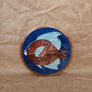 Mosaic Fish Glazed Earthenware 7" Round Plate/Trivet Wall Hanger Colorful Fish
